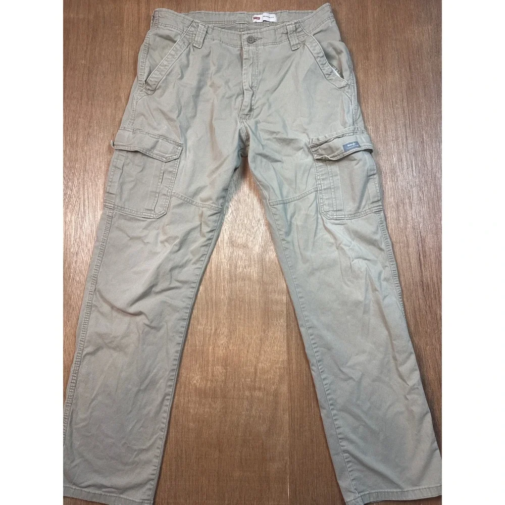 Wrangler Mens Relaxed Fit Cargo Pants Tan Khaki Straight Leg Cotton Twill 34x34